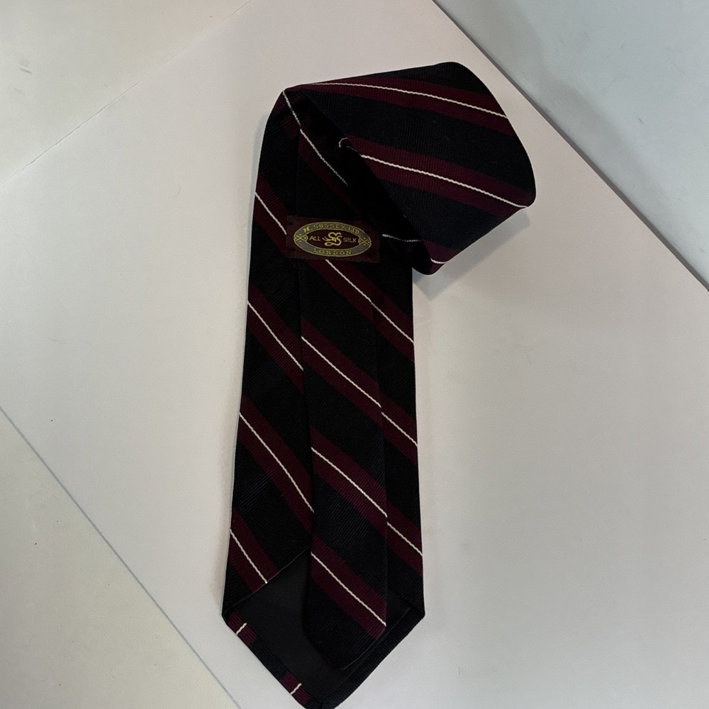 REPP M. Sussex LTD. London Tie All Silk Black Red Sliver Stripe Hand Made 3.5x58 - Picture 7 of 11